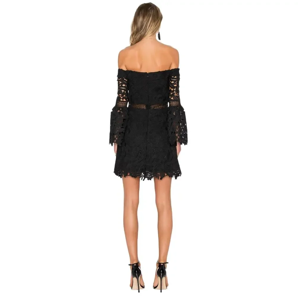 Cynthia Rowley Wild Flower Lace Mini Dress Black Women's 2 Coquette Whimsigoth - Picture 3 of 16